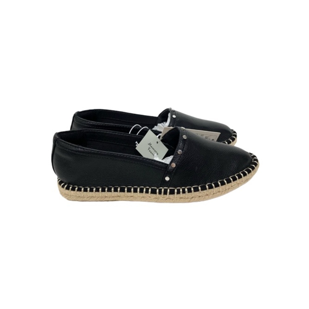 A New Day Maggie Black Faux Pebbled Leather Studded Espadrille Loafers New Nwt